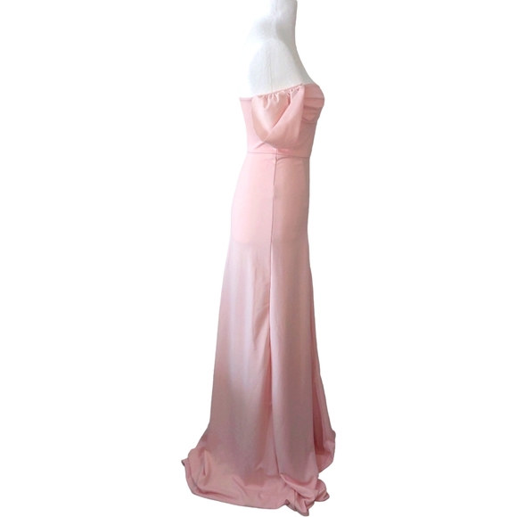 PrettyLittleThing Pink High Split Leg Gown Maxi Bardot Dress Wedding Event Sz 10 - Picture 4 of 8